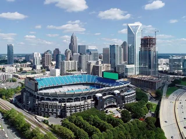 Uptown Charlotte skyline and stadium from above